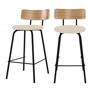 Lot de 2 chaises pour îlot central 64 cm en tissu bouclé blanc cassé - alize