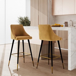 Lot de 2 chaises de bar en velours jaune curry 78 cm - aristote