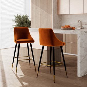 Lot de 2 chaises de bar en velours orange 78 cm - aristote