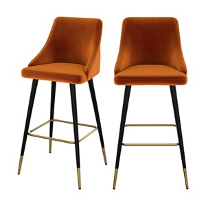 Lot de 2 chaises de bar en velours orange 77.5 cm - aristote