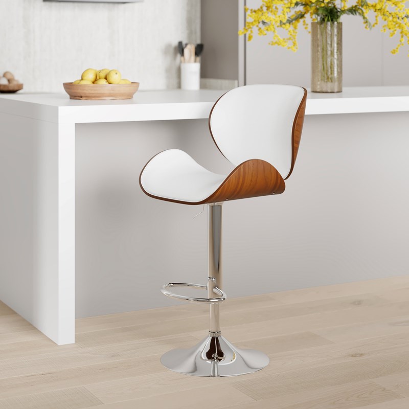Rendez-vous Déco - Chaise de bar réglable 63-84 cm en cuir synthétique blanc - baudoin