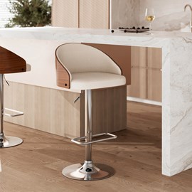 Chaise de bar réglable 63-84 cm en tissu beige - carmelo