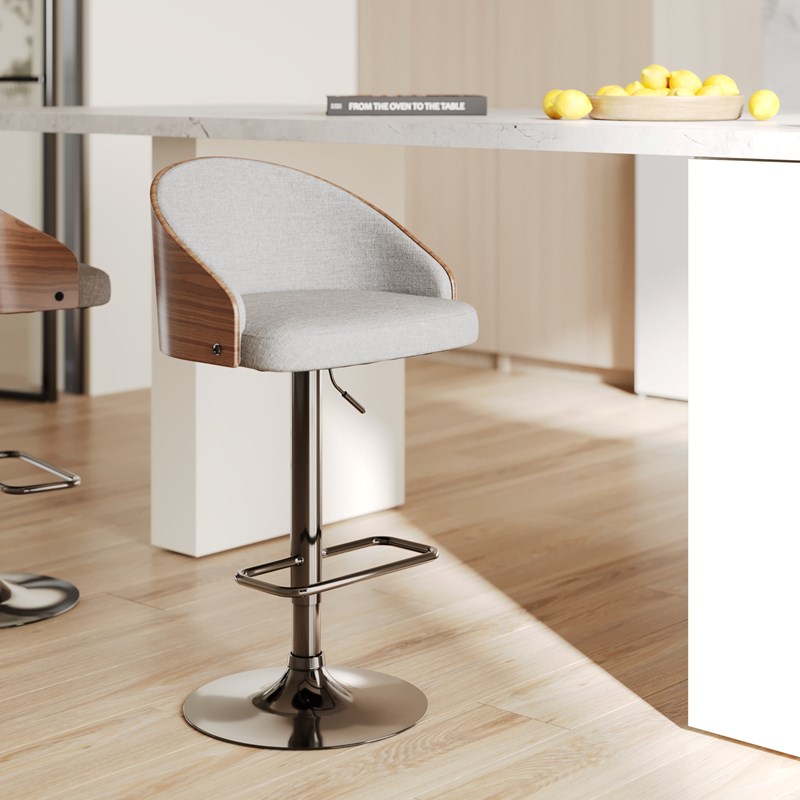 Rendez-vous Déco - Chaise de bar réglable 63-84 cm en tissu gris clair - carmelo