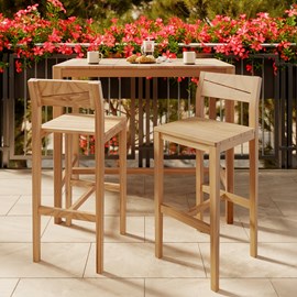 Lot de 2 chaises de bar extérieur 74 cm en bois de teck massif - tunga