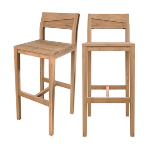 Lot de 2 chaises de bar extérieur 74 cm en bois de teck massif - tunga