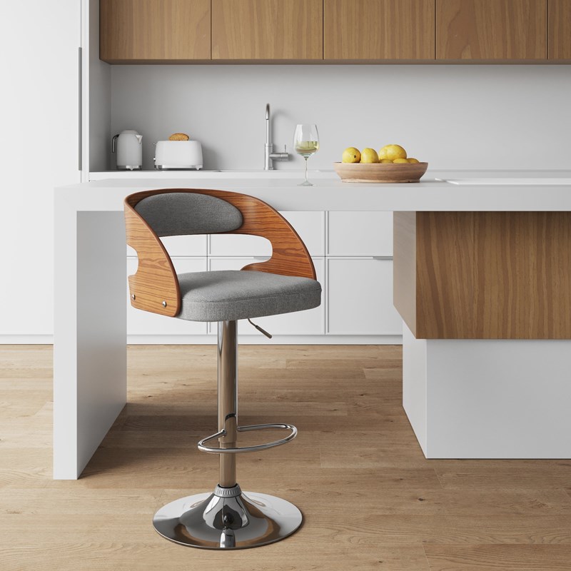Maison Pavane - Chaise de bar réglable 62-84 cm en tissu gris clair - louis