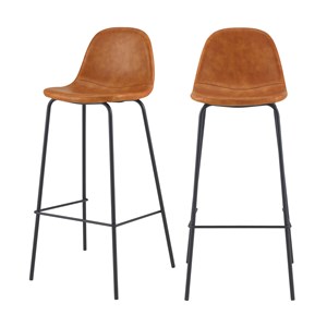 Lot de 2 chaises de bar 75 cm en cuir synthétique camel - henrik