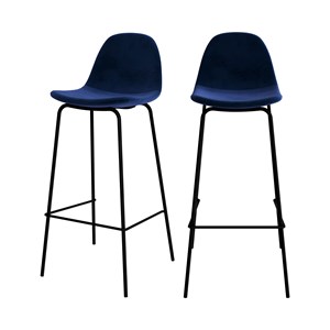 Lot de 2 chaises de bar en velours bleu foncé 75 cm - henrik