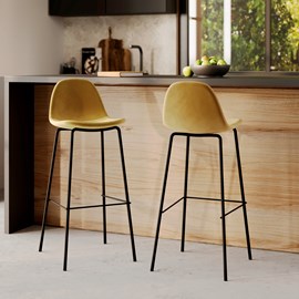 Lot de 2 chaises de bar en velours jaune 75 cm - henrik
