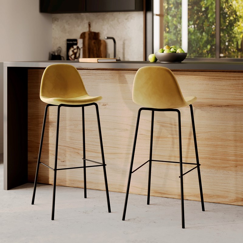 Lot de 2 chaises de bar en velours jaune 75 cm - henrik