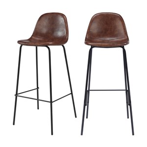 Lot de 2 chaises de bar 75 cm en cuir synthétique marron - henrik