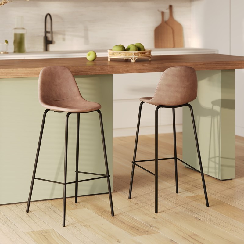 Lot de 2 chaises de bar 75 cm en cuir synthétique taupe - henrik