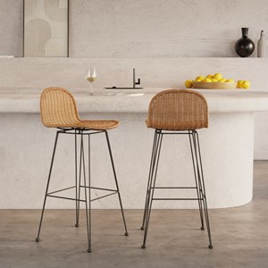 Lot de 2 chaises de bar mi-hauteur 63 cm en résine tressée marron - jigani