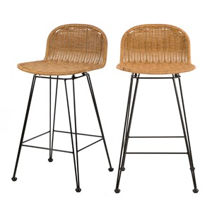 Lot de 2 chaises de bar mi-hauteur 63 cm en résine tressée marron - jigani