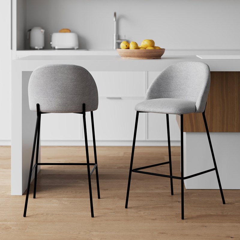 Rendez-vous Déco - Lot de 2 chaises pour îlot central 66 cm en tissu chiné gris clair - karl