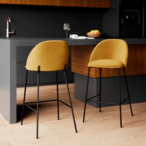 Lot de 2 chaises pour îlot central 66 cm en velours jaune moutarde - karl