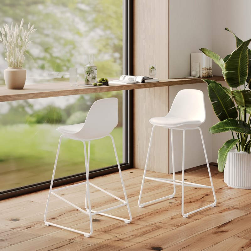 Lot de 2 chaises pour îlot central 65 cm blanches - leni