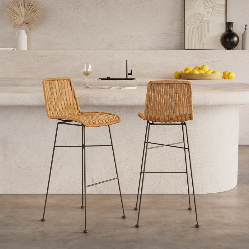 Lot de 2 chaises de bar mi-hauteur 63 cm en résine tressée marron - mandya