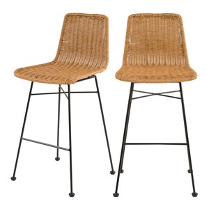 Lot de 2 chaises de bar mi-hauteur 63 cm en résine tressée marron - mandya