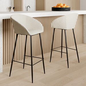 Lot de 2 chaises de bar effet laine bouclette blanche 75 cm - marquise