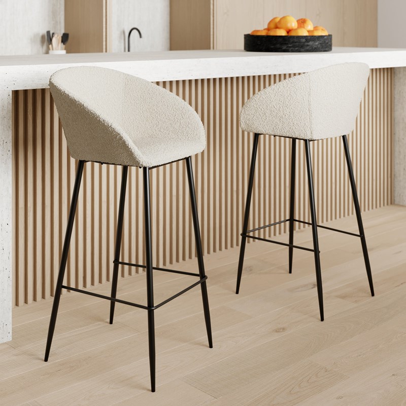 Rendez-vous Déco - Lot de 2 chaises de bar effet laine bouclette blanche 75 cm - marquise