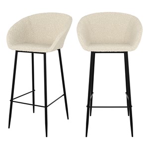 Lot de 2 chaises de bar effet laine bouclette blanche 75 cm - marquise