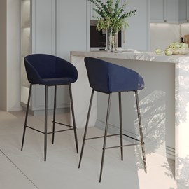 Lot de 2 chaises de bar 75 cm en velours bleu - marquise
