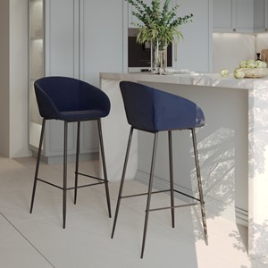 Lot de 2 chaises de bar 75 cm en velours bleu - marquise