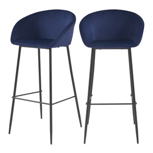 Lot de 2 chaises de bar 75 cm en velours bleu - marquise