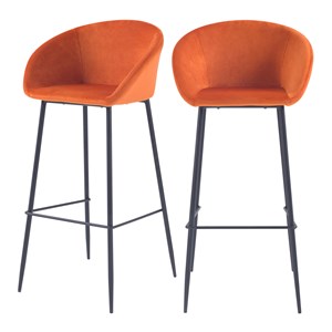 Lot de 2 chaises de bar 75 cm en velours orange - marquise