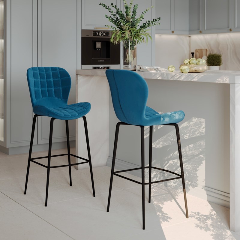 Rendez-vous Déco - Lot de 2 chaises de bar 75 cm en velours bleu - mazzia