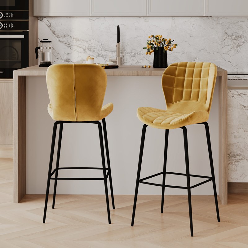Rendez-vous Déco - Lot de 2 chaises de bar en velours jaune curry 75 cm - mazzia