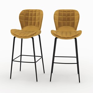 Lot de 2 chaises de bar en velours jaune curry 75 cm - mazzia