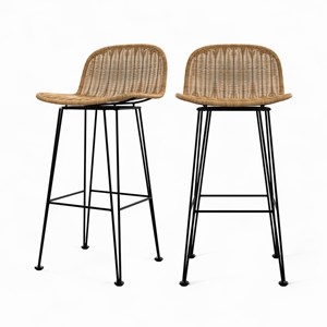 Lot de 2 chaises de bar 76 cm en résine tressée marron - jigani