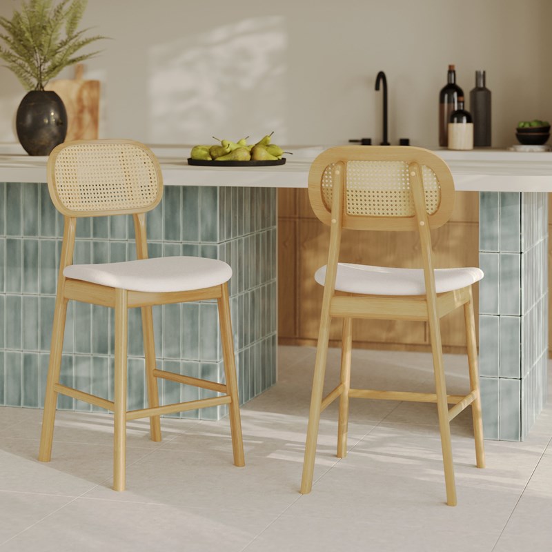 Rendez-vous Déco - Lot de 2 chaises pour îlot central 64,5 cm en tissu beige - maria