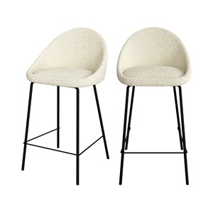 Lot de 2 chaises pour îlot central 65 cm en tissu bouclette blanc - misty