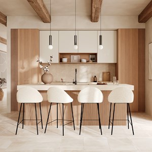 Lot de 2 chaises pour îlot central 65 cm en tissu bouclette blanc - misty