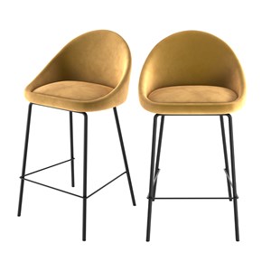 Lot de 2 chaises pour îlot central 65 cm en velours jaune - misty