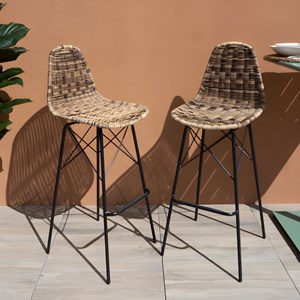 Lot de 2 chaises de bar de jardin 76 cm en résine tressée marron - tiptur