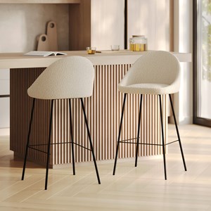Lot de 2 chaises de bar en tissu bouclette blanche 75 cm - misty