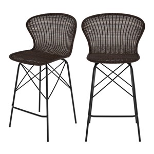 Lot de 2 chaises pour îlot central 63 cm en résine tressée marron - palma