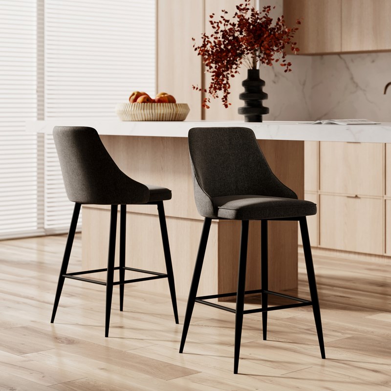 Rendez-vous Déco - Lot de 2 chaises pour îlot central 66,5 cm en tissu gris foncé - pipo