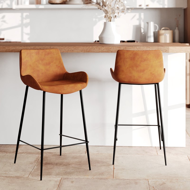 Rendez-vous Déco - Lot de 2 chaises pour îlot central 65 cm en cuir synthétique camel - pirata