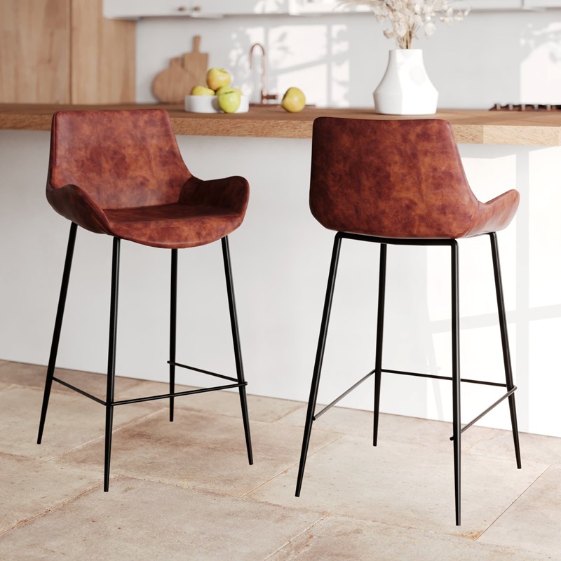 Lot de 2 chaises pour îlot central 65 cm en cuir synthétique marron - pirata