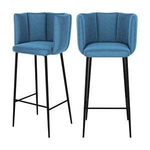 Lot de 2 chaises de bar en velours bleu 75 cm - rosy
