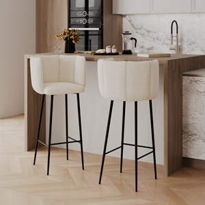 Lot de 2 chaises de bar en tissu bouclé beige 75 cm - rosy