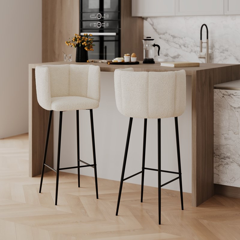 Maison Pavane - Lot de 2 chaises de bar en tissu bouclé beige 75 cm - rosy