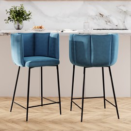 Lot de 2 chaises pour îlot central 67 cm en velours bleu - rosy