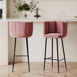 Lot de 2 chaises de bar en velours rose 75 cm - rosy