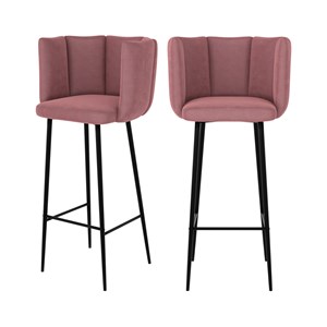 Lot de 2 chaises de bar en velours rose 75 cm - rosy